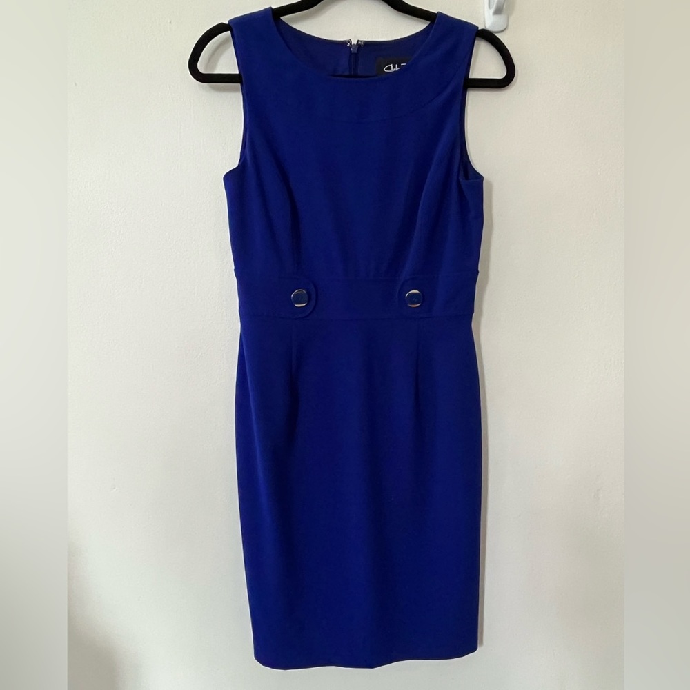 Blue mid length form fitting dress